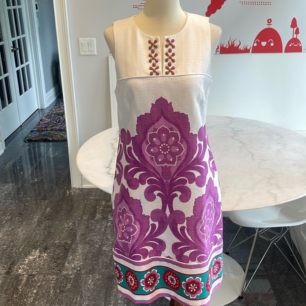 Laundry By Shelli Segal White and Purple Embroidered Mini Dress
